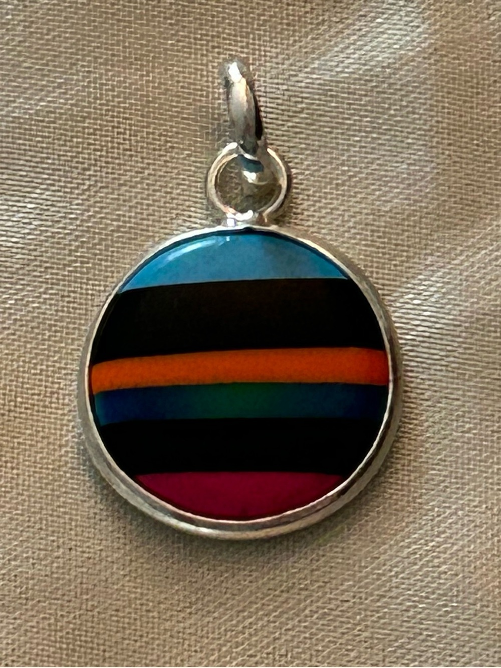 Fun stripe layered opal sterling silver pendant